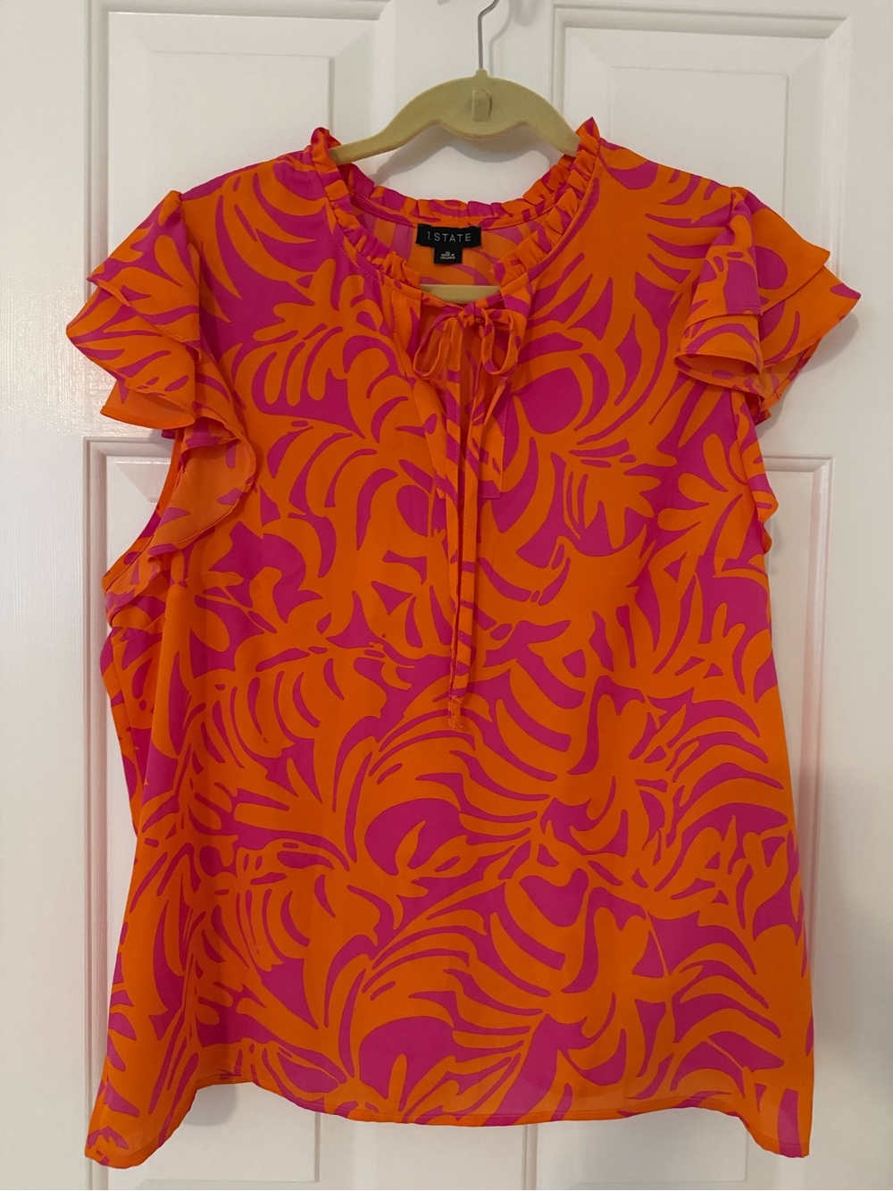 1. State Orange & Pink Ruffle Tie-Neck Camisole